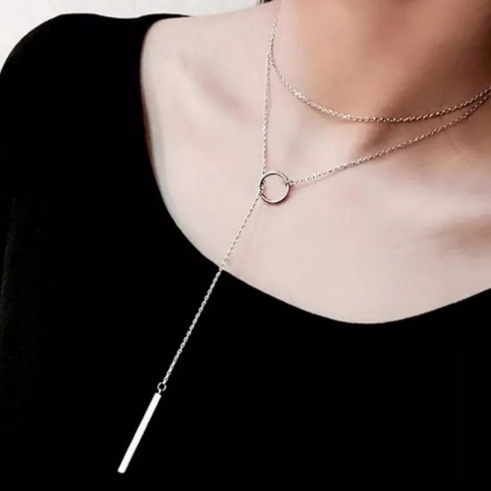NEW 925 Sterling Silver Bar Circle Necklace